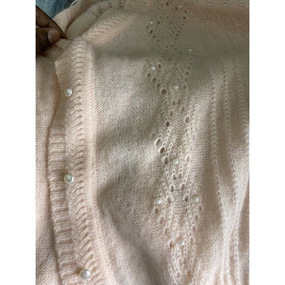 FRNCH Laeila V-neck Pointelle Cardigan In‎ Light Pink Pearlized Embellishments M - Picture 6 of 9